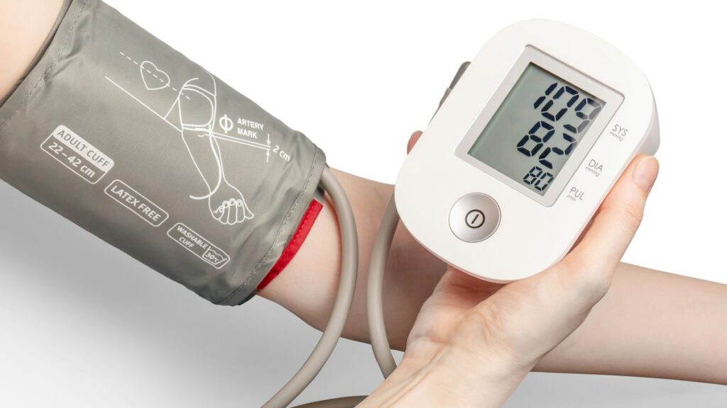 Blood pressure monitor on a white background