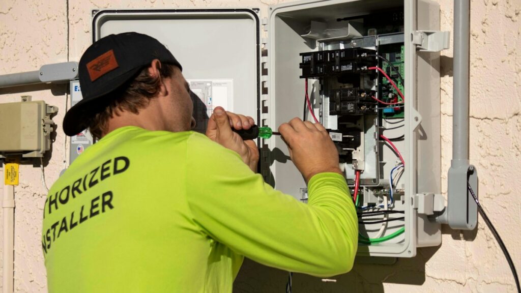 Electrician working on an electrical panel for an Energy Revolution System review