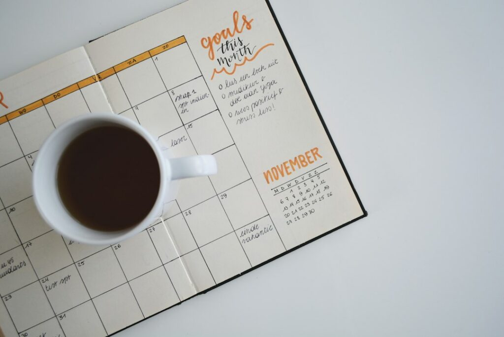 Goal and system planning with checklist and calendar