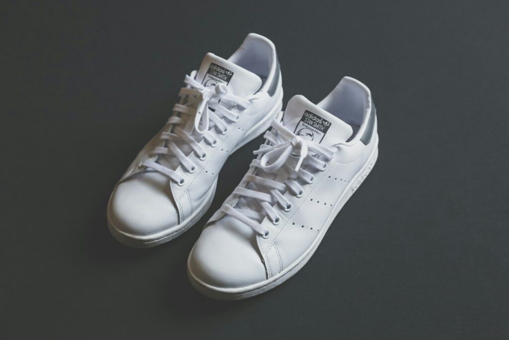 Minimal white sneakers styled for everyday wear