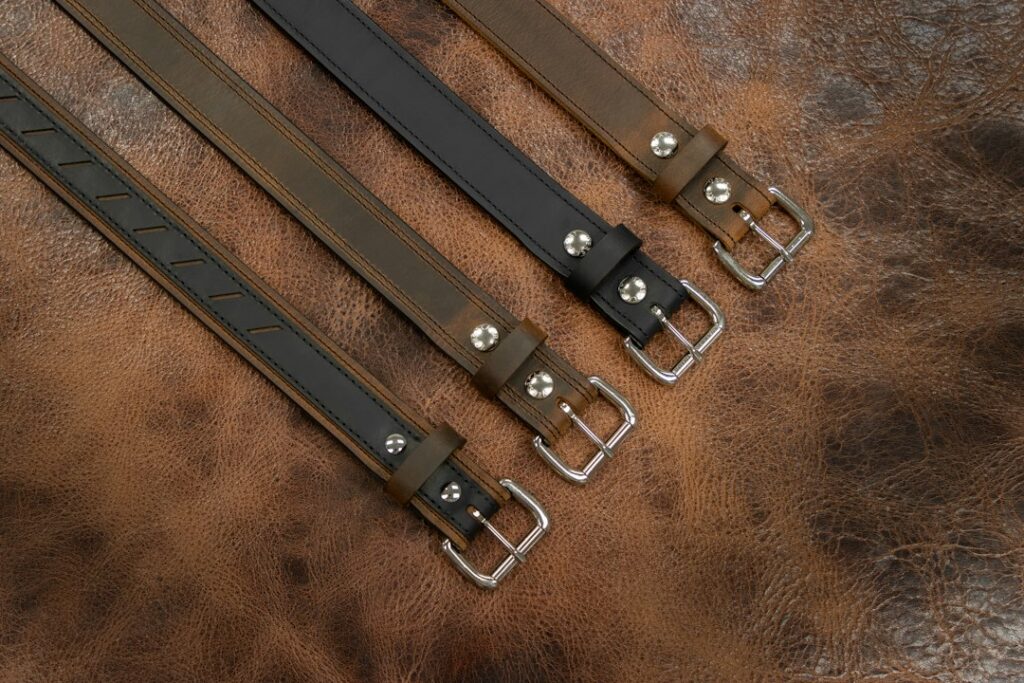 Classic men's leather belts in different colors and widths