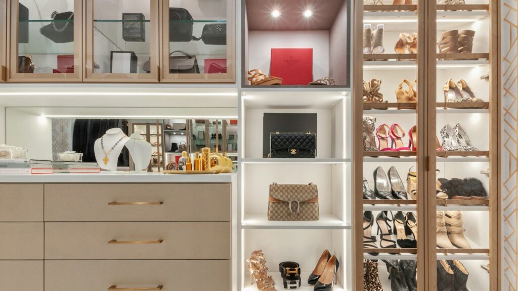 Organized men's shoe collection in a wardrobe