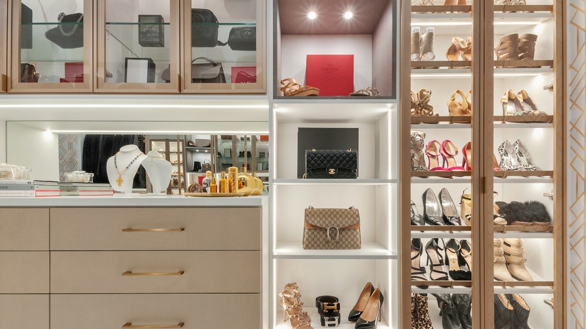 Organized men's shoe collection in a wardrobe