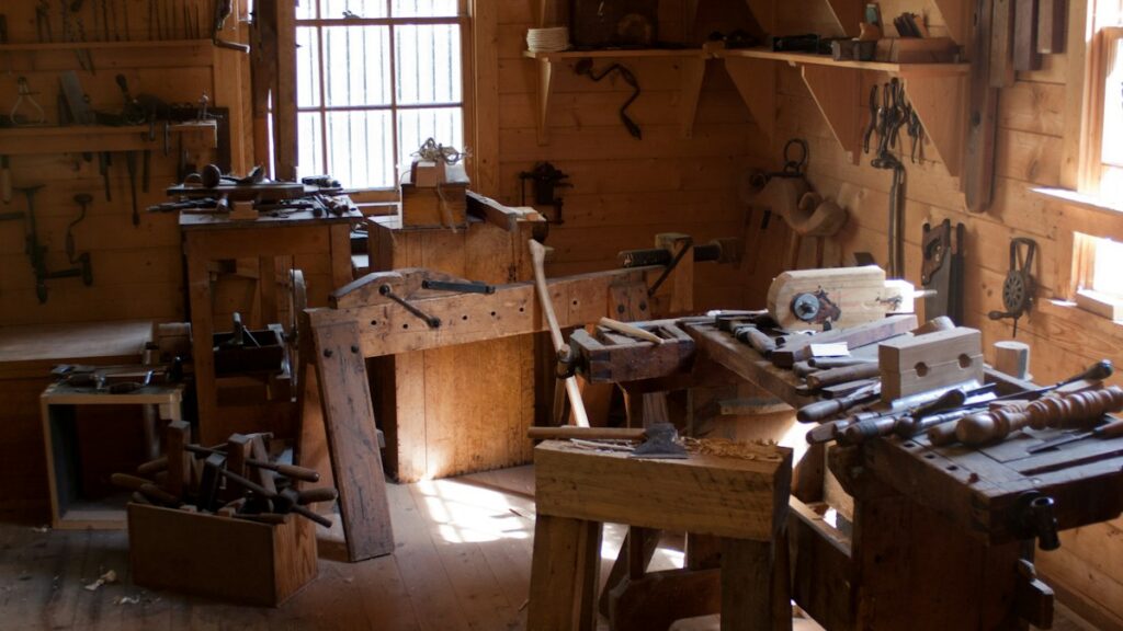 Compact work surface prepared for woodworking