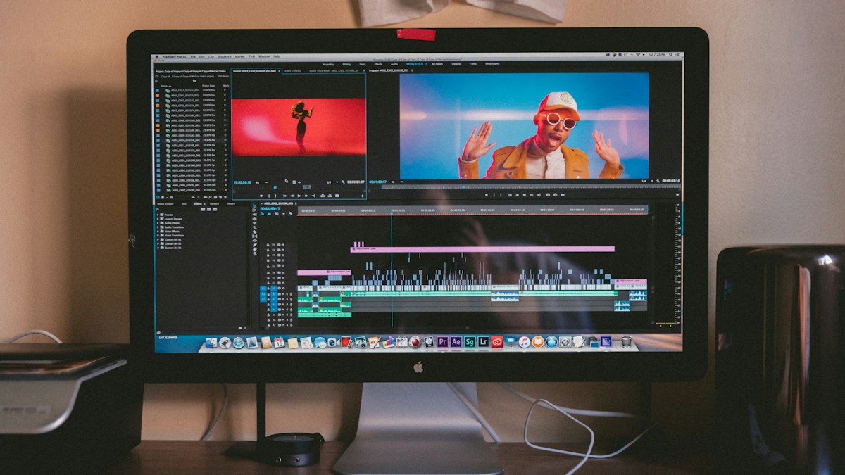 Video production workspace used to review narration and visuals