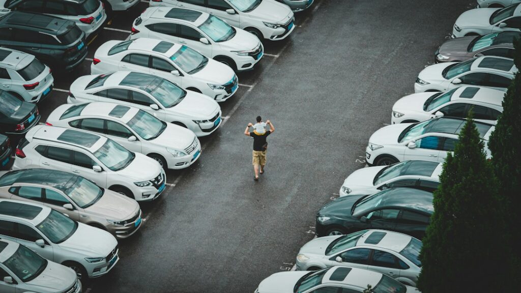 Rows of used cars at an automobile auction lot