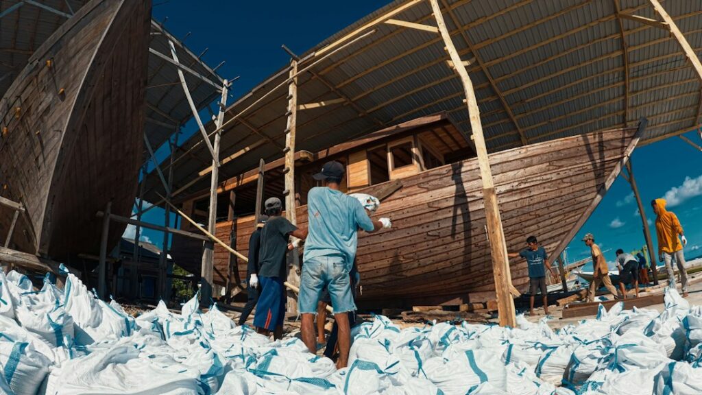 Wooden boat under construction