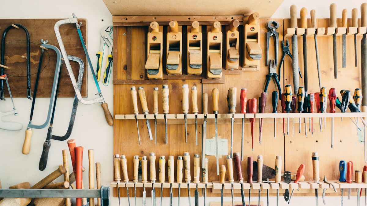Woodworking tools in a workshop for evaluating project plans
