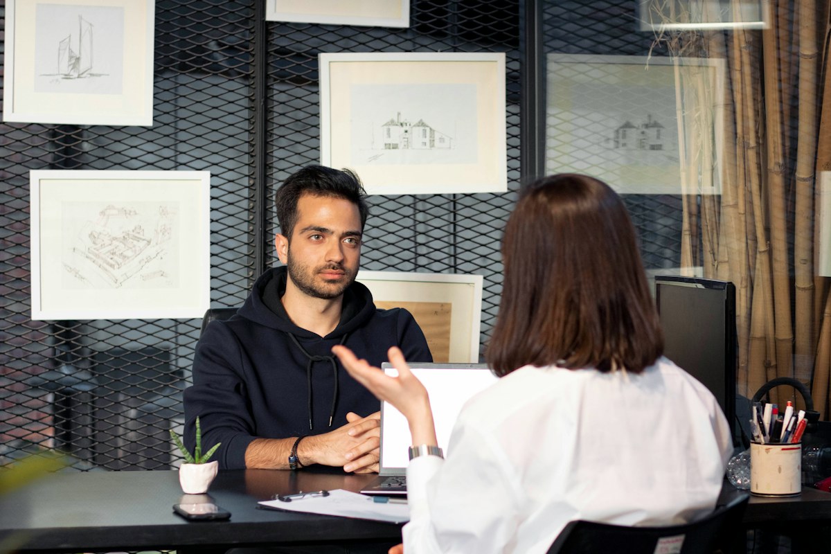 Man in a professional job interview setting