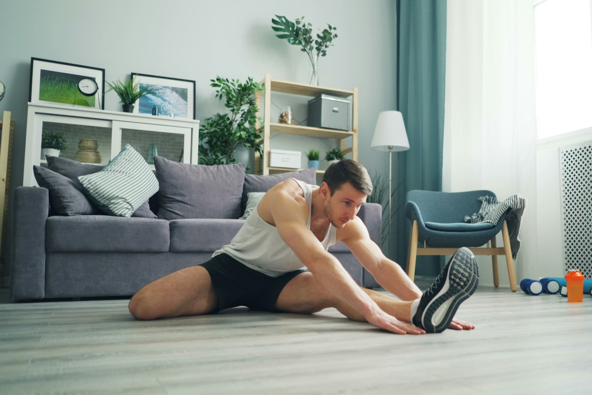 Man preparing for a workout at home