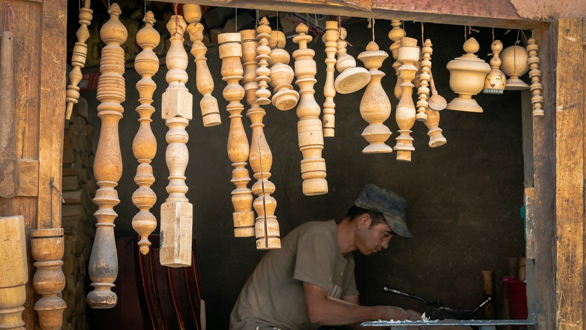 Man concentrating on a woodworking project
