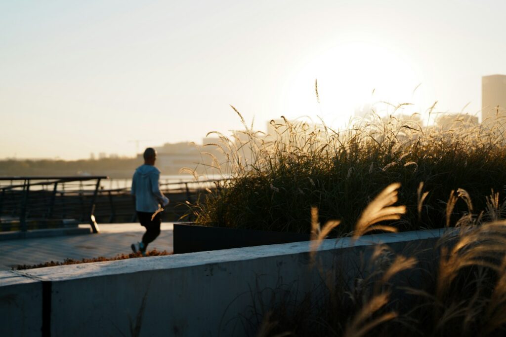 Jogger outside during an early morning routine