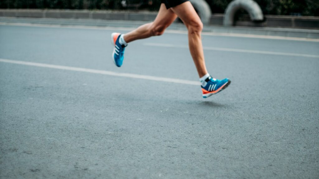 Runner wearing road running shoes during training