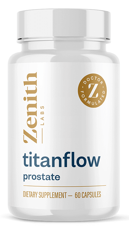 TitanFlow urinary-support supplement bottle from Zenith Labs