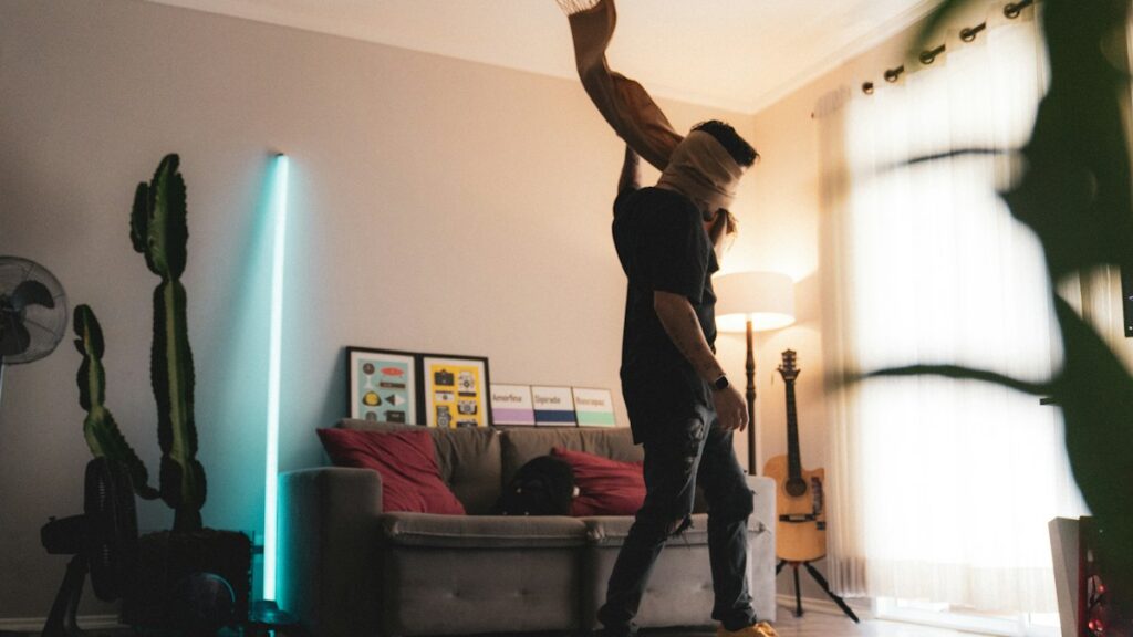 Man exercising at home