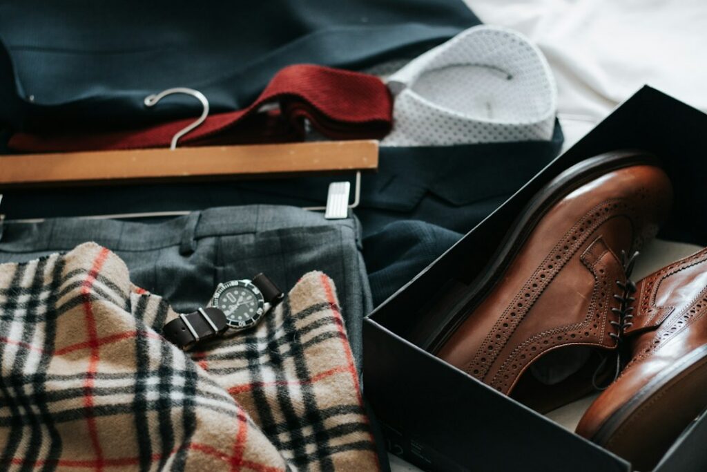 Man getting dressed with socks and shoes