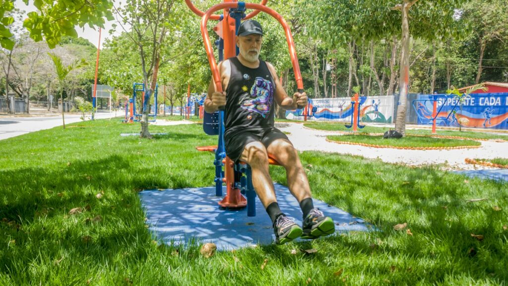 Older man strength training outdoors