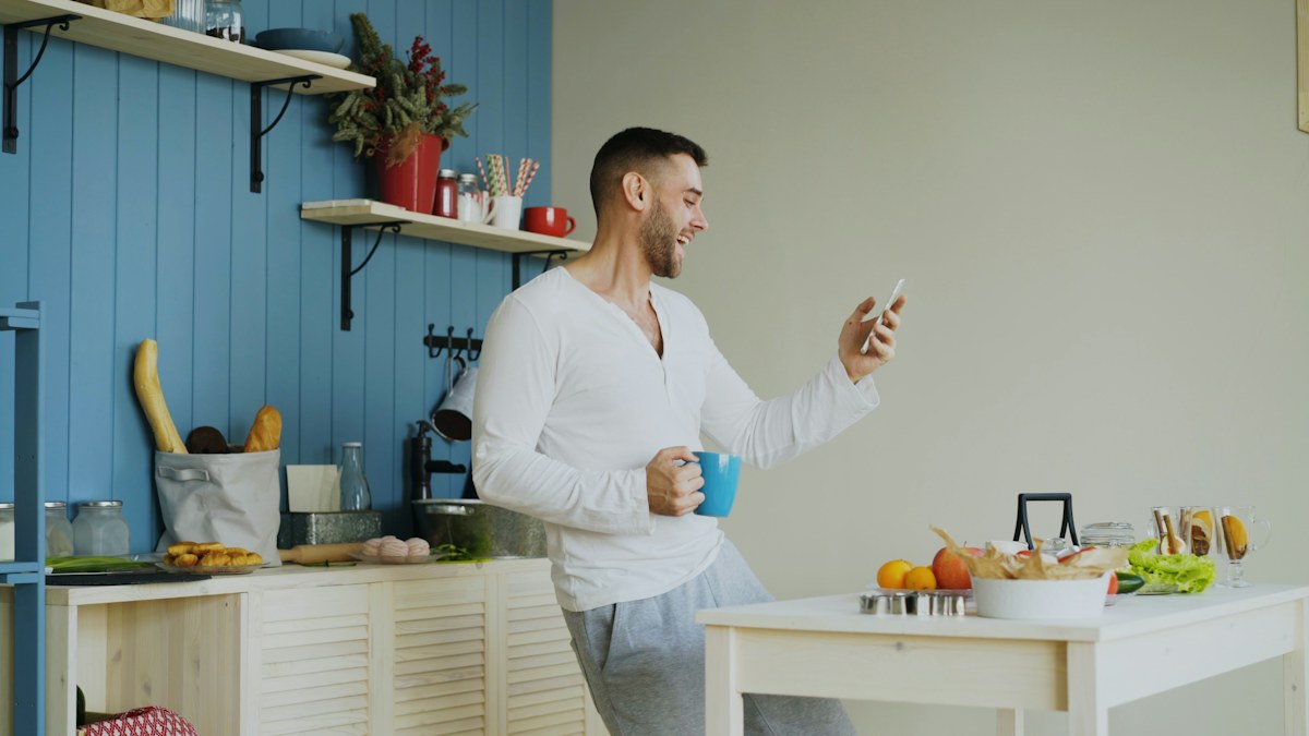Man in a kitchen during a morning routine