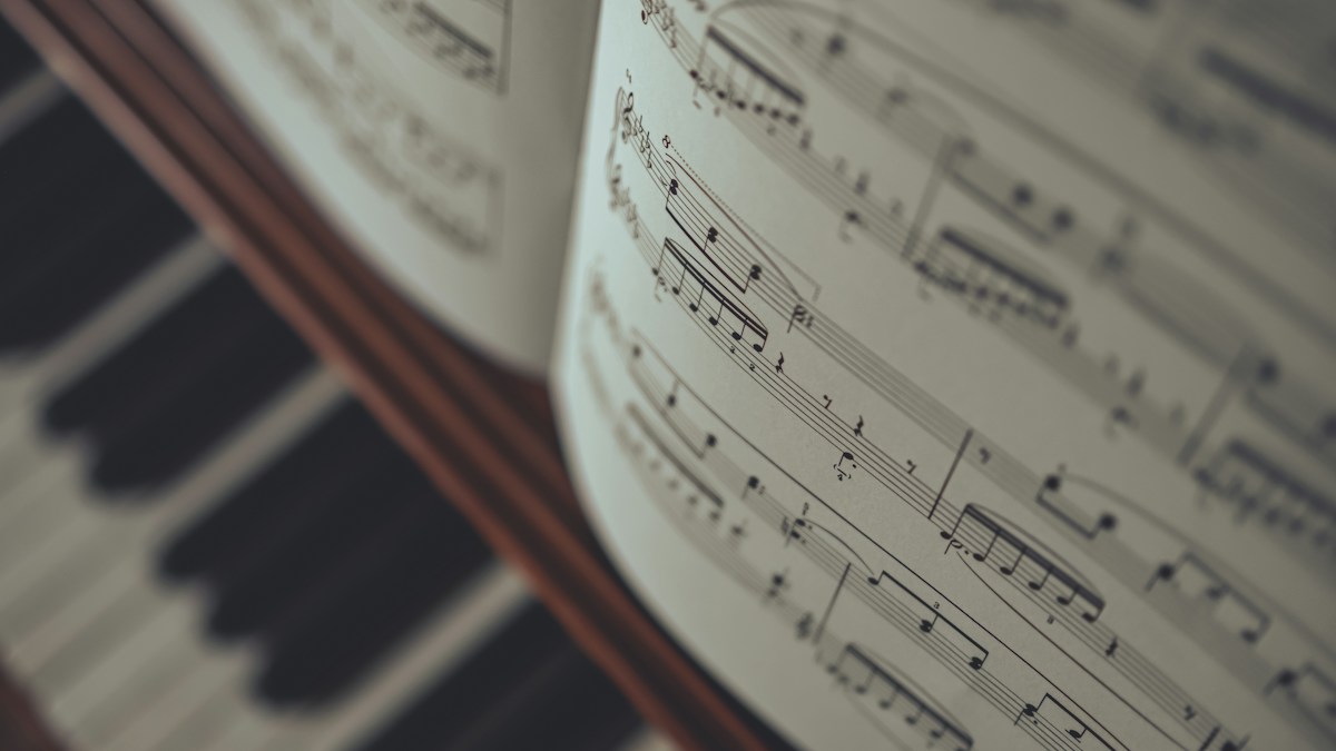 Open book showing printed music notation