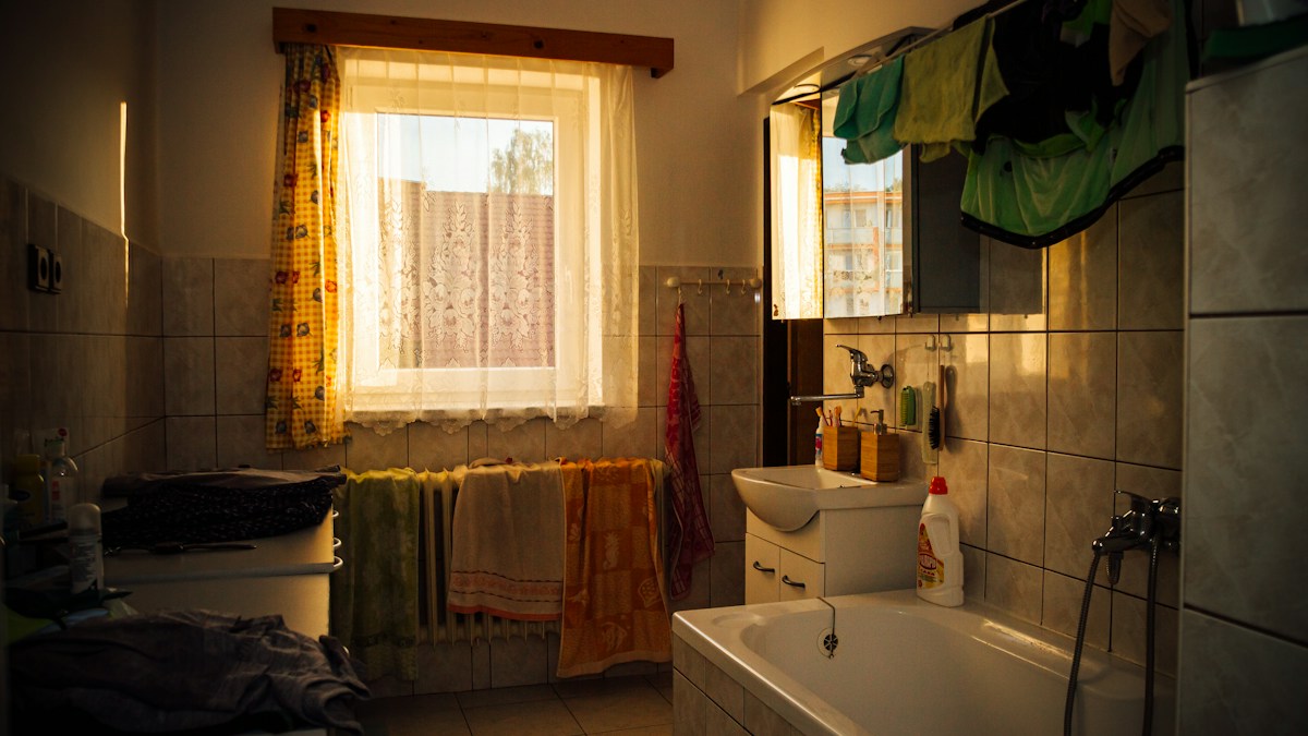 Laundry drying in bathroom