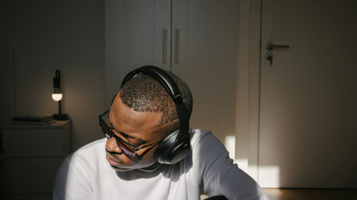 Man with headphones illustrating hearing health