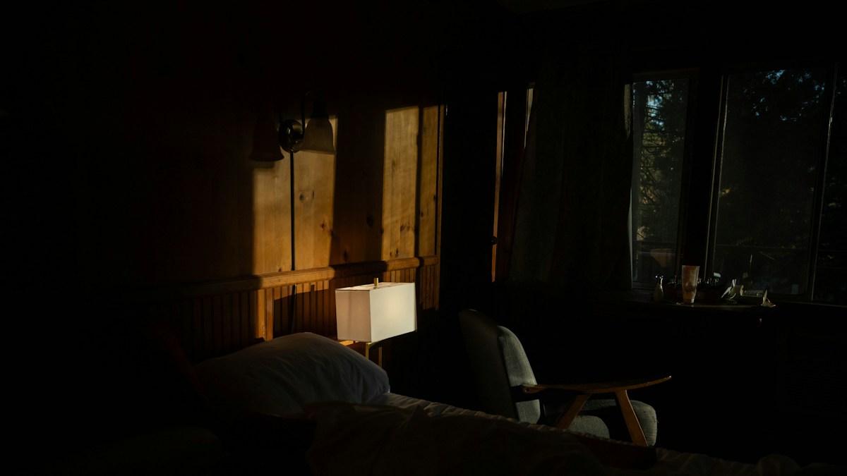 Dim bedroom setting