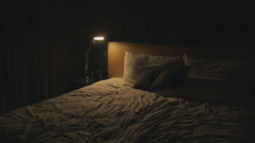 Soft bedroom lamp near bed