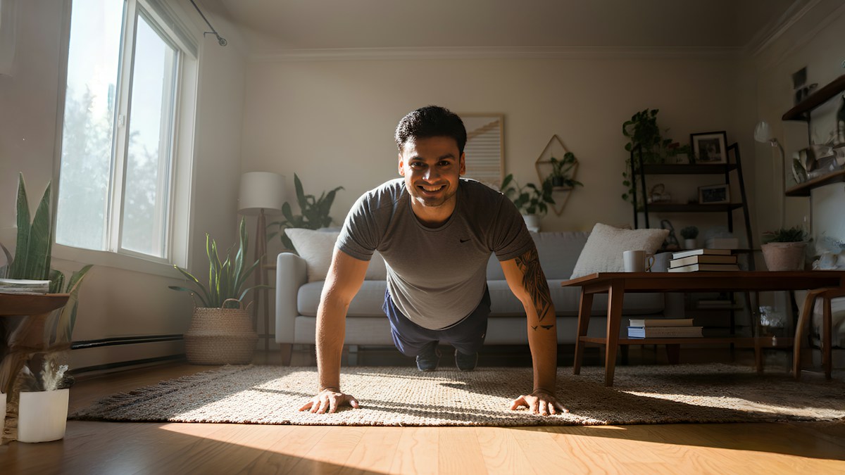 Man doing pushups at home