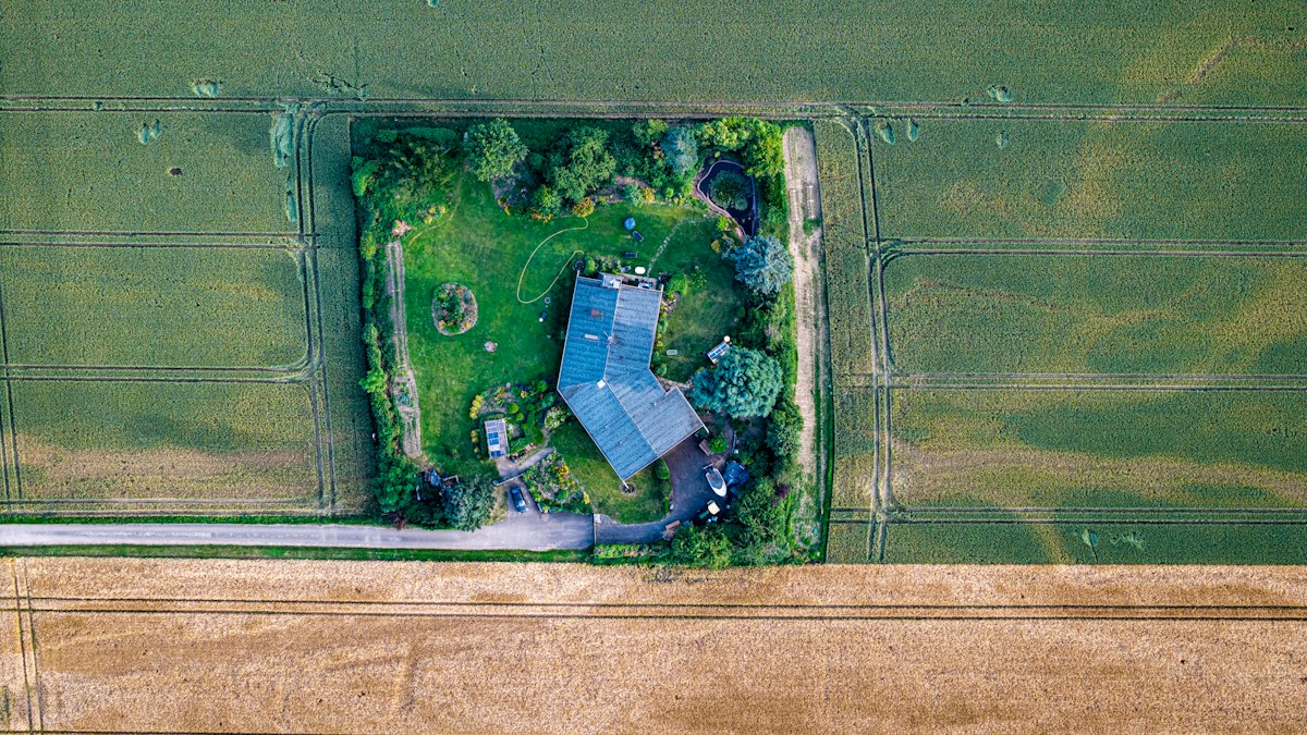 Rural land around a house