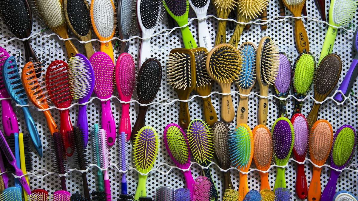 Brushes displayed on hooks