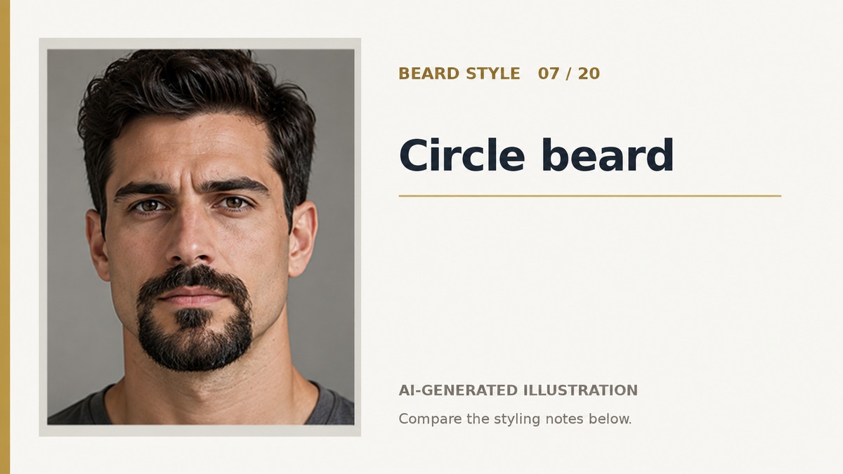 AI illustration of a circle beard with moustache connected to the rounded chin beard