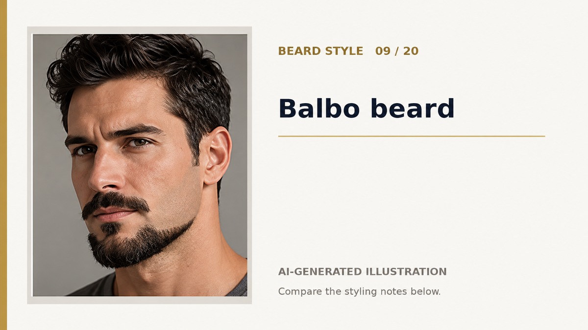AI illustration of a Balbo beard with a detached moustache and broad chin and lower-jaw beard