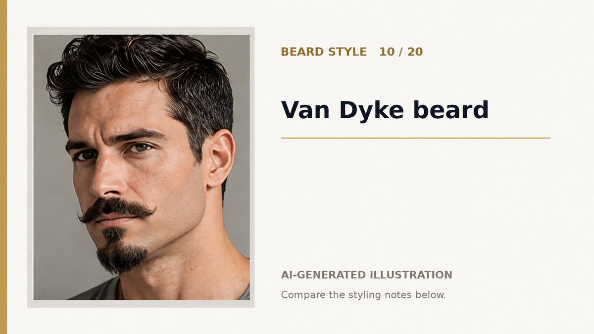 AI illustration of a Van Dyke with a detached moustache, pointed chin beard and clean jaw sides