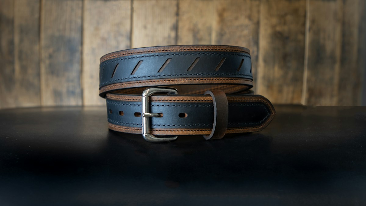 Close view of a leather belt surface