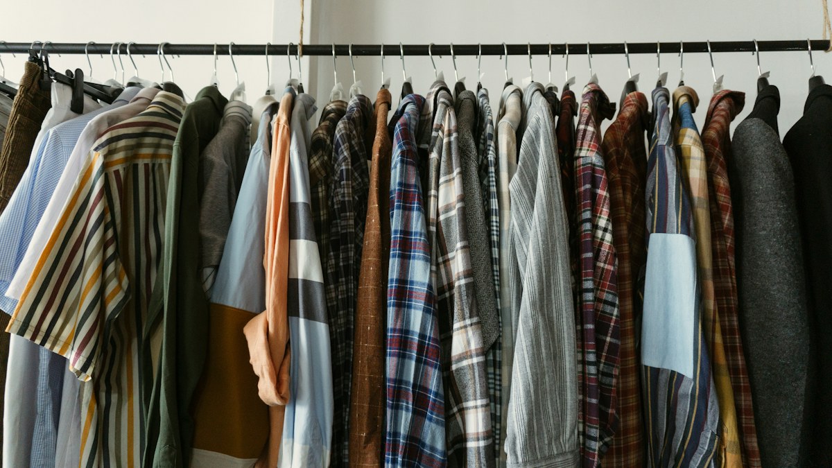 Neutral men's checkered shirt on display