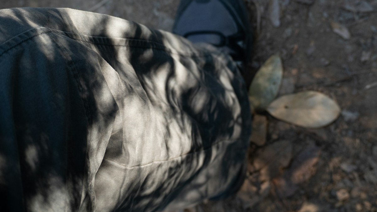 Fabric trousers near greenery