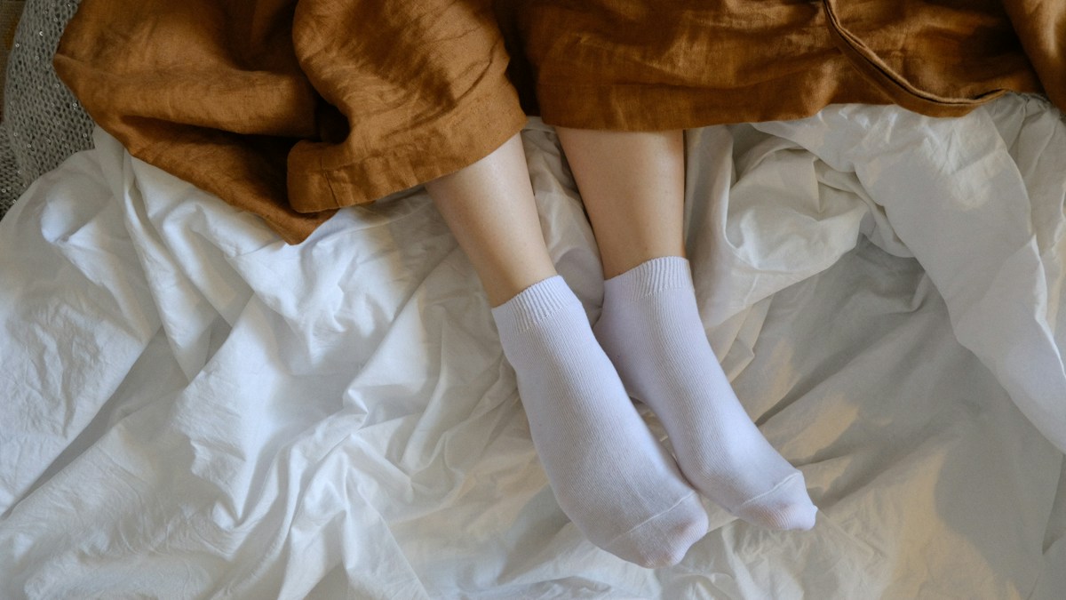 White socks against fabric texture