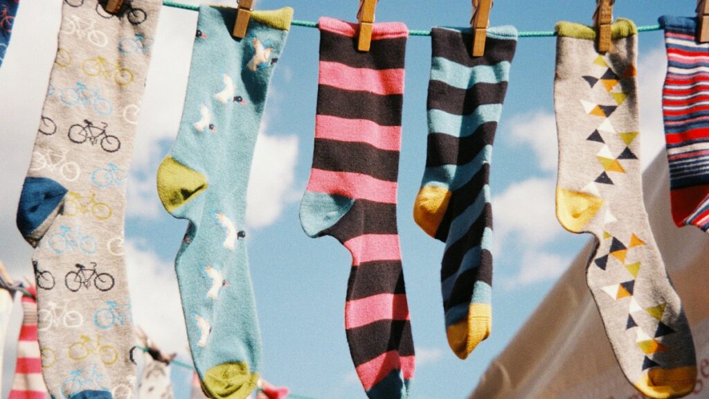 Socks hanging on a washing line