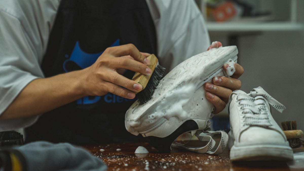 Shoe care photograph illustrating gentle cleaning and maintenance