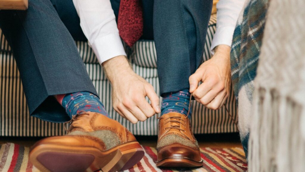 Brown dress shoes with coordinated men's socks